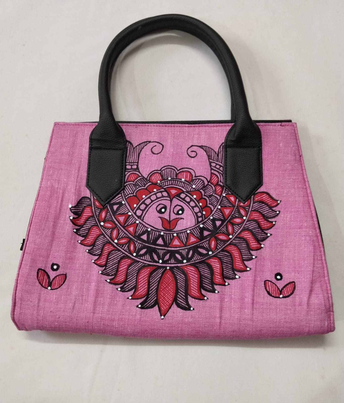 Silk base leather handbag